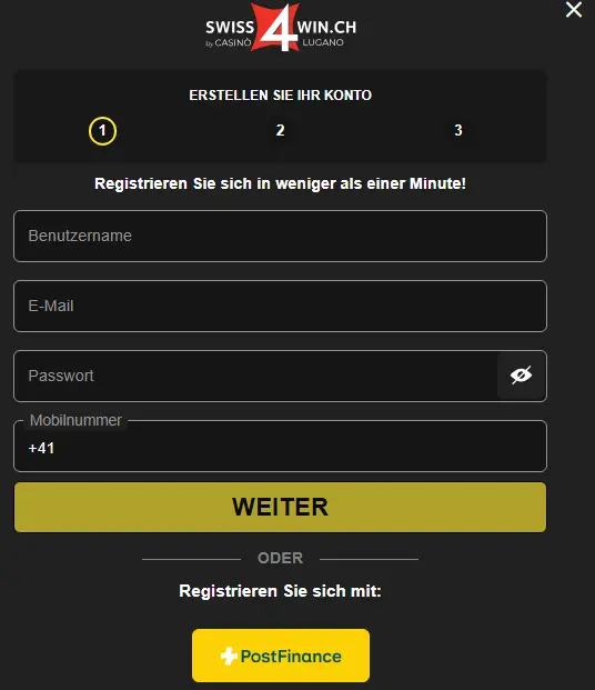 Registrierungsformular – Spielerkonto mit E-Mail-Adresse und Passwort erstellen